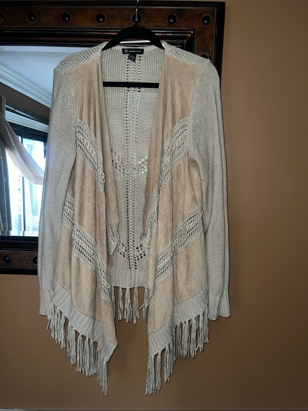 INC International Concepts Men's Light Beige Open-Knit Cardigan